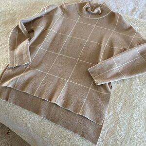 Elegant Tan Grid Pattern Sweater